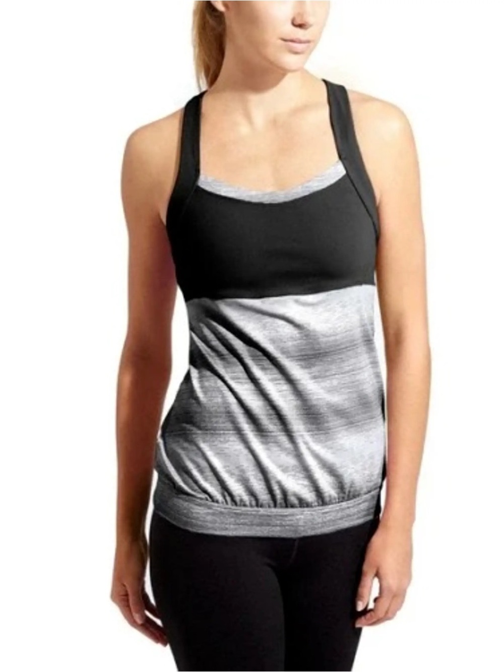 Athleta Black and Gray Layered-Effect Racerback Tank Size Large